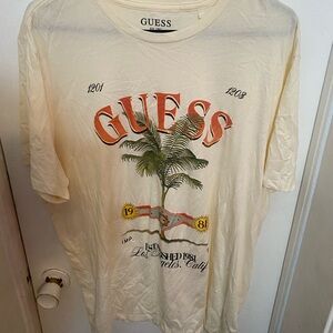GUESS Cream Graphic Tee with Orange Logo